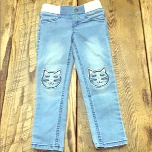 Cat & Jack jeans. Kitty on each knee 4T